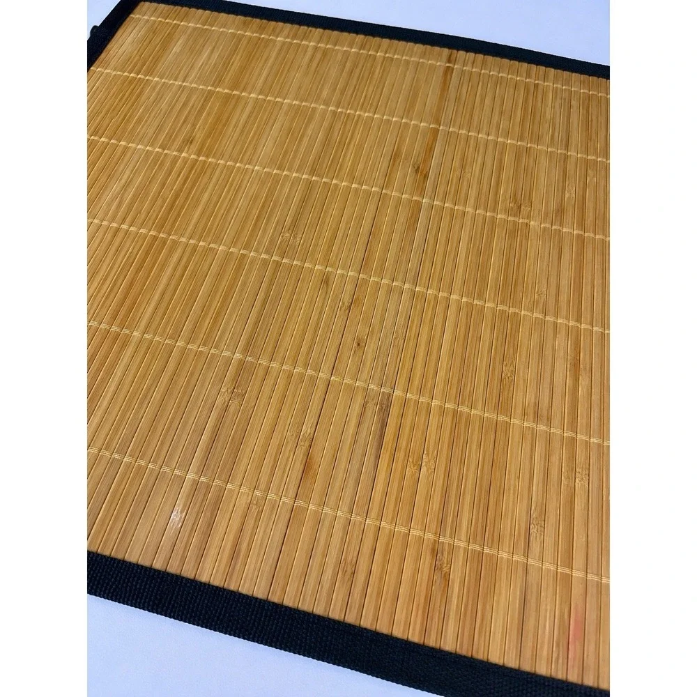 Set of 6 Natural Bamboo Slat Placemats with Black Trim - 18.5